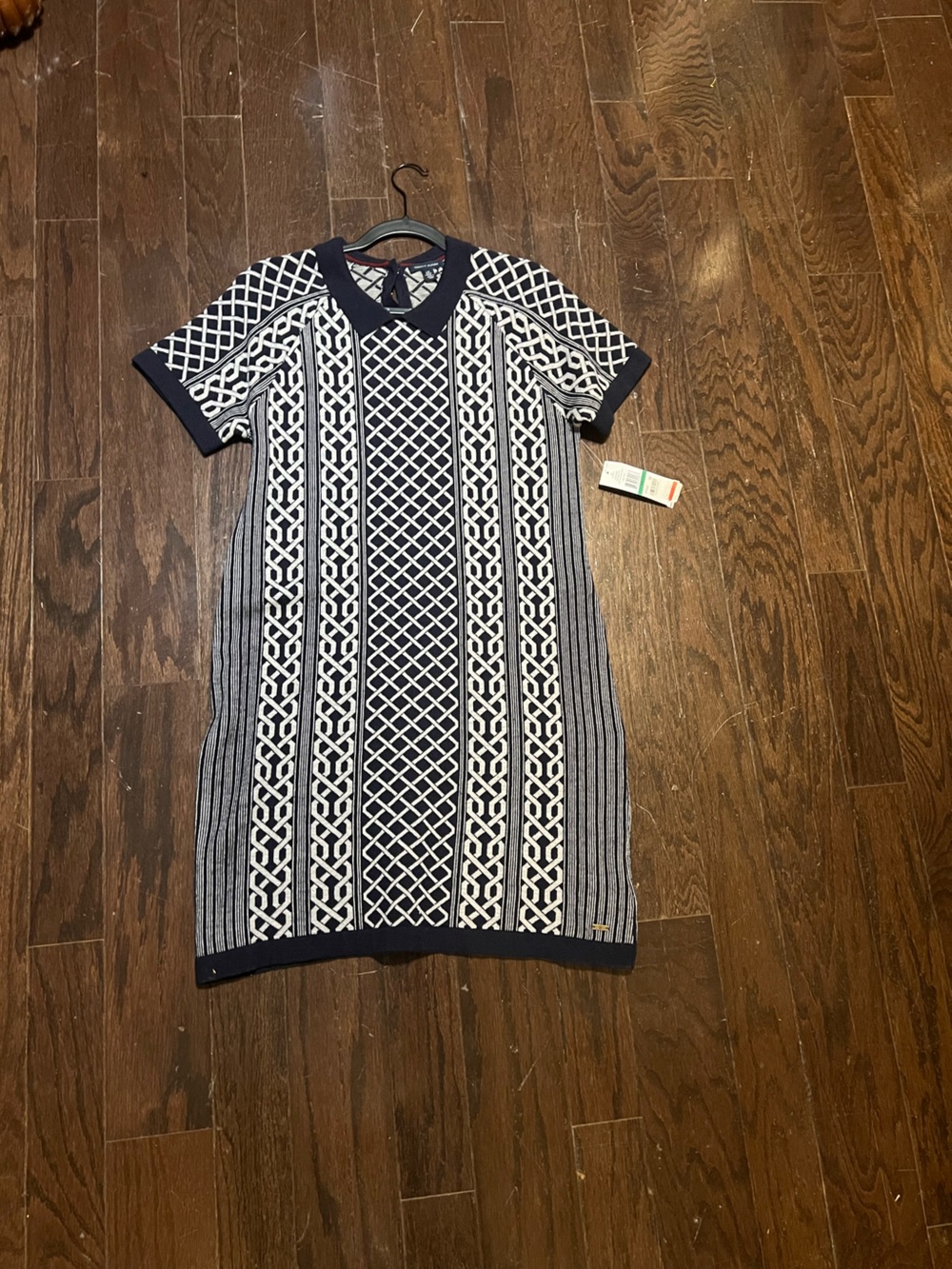 Tommy Hilfiger Navy and White Knit Midi Dress